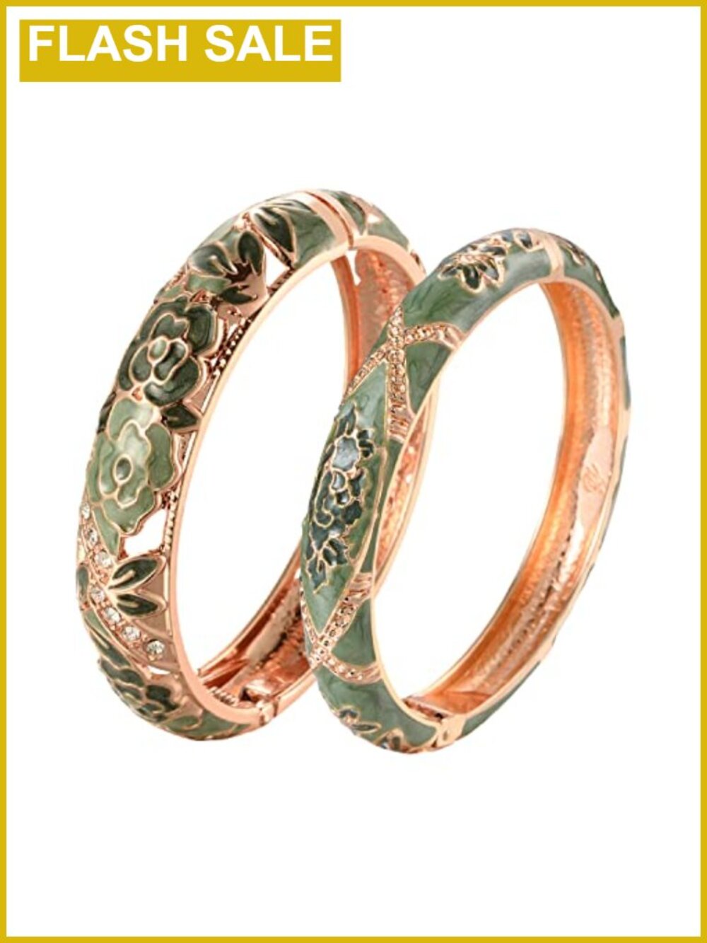 UJOY Cloisonne Enamel Cuff Bracelet Set Hinged Bangles Gift for Her